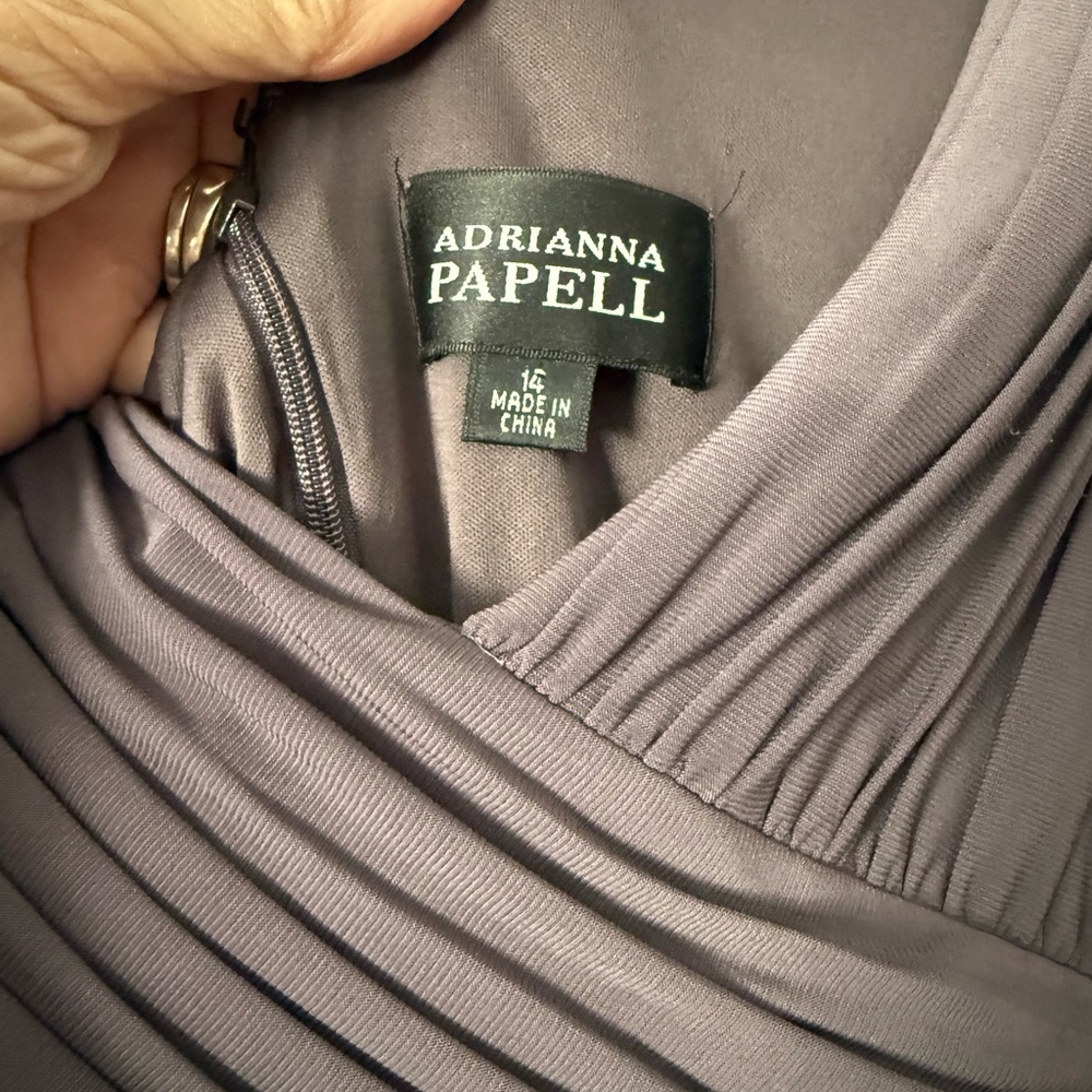 Adrianna Papell Charcoal Ruching & Tiered Midi Dress - Picture 3 of 4
